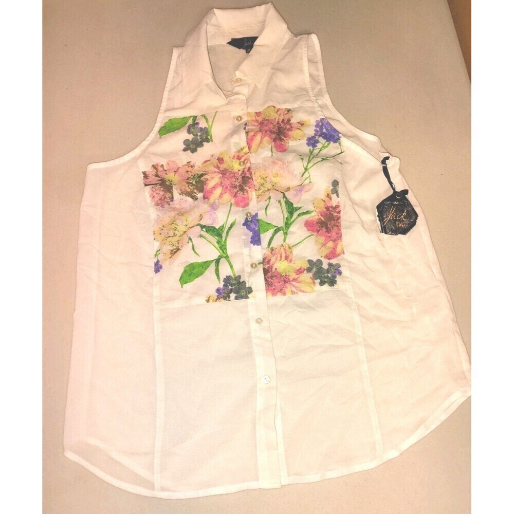 NWT Jack by BB Dakota Floral Sleeveless Button Down Shirt White Small Summer